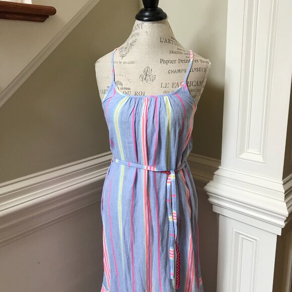 NWT America & Beyond Rainbow Stripe Maxi Dress Womens Small Blue Sleeveless NEW - Picture 6 of 13